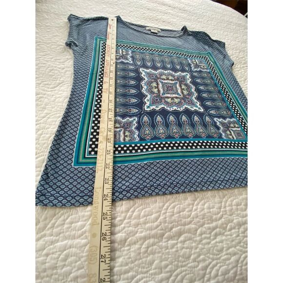 Liz Claiborne Boxy Dolman Cap Sleeve Knit Top Blue Paisley Print Size M - Picture 9 of 9
